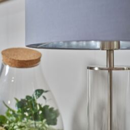 ValueLights Balan Glass & Brushed Chrome Table Lamp with Chrome Metallic Inner Lamp Shade in Grey - thumbnail 3