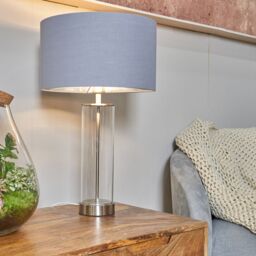 ValueLights Balan Glass & Brushed Chrome Table Lamp with Chrome Metallic Inner Lamp Shade in Grey - thumbnail 1