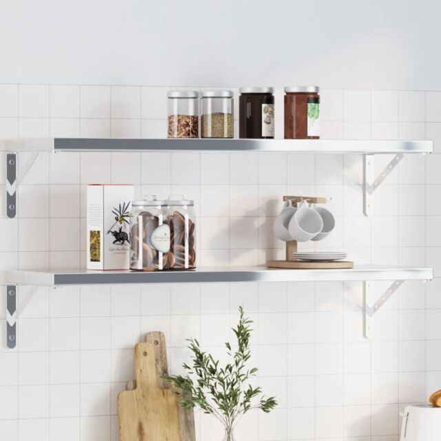 Berkfield Home Shelf Brackets 4 pcs 30x2.5x15.5 cm Silver Stainless Steel - image 1