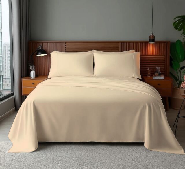 Snug City Microfibre Soft Touch Flat Sheet Plain Dyed Bed Linen in Cream - Size: Single Flat - image 1