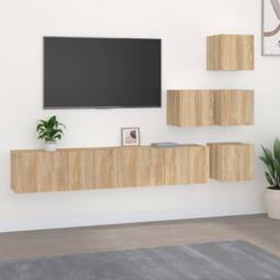 Berkfield Home Wall-mounted TV Cabinet Sonoma Oak Engineered Wood in Brown - thumbnail 1