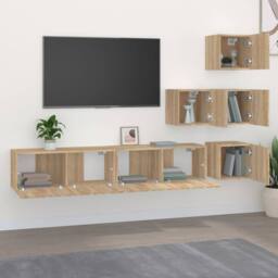 Berkfield Home Wall-mounted TV Cabinet Sonoma Oak Engineered Wood in Brown - thumbnail 3