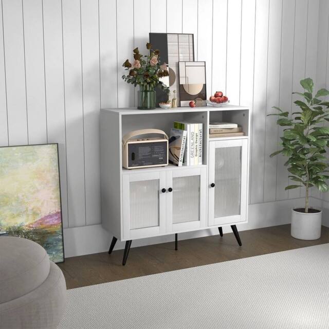 SPETLEK Kitchen Storage Cabinet Wood Buffet Sideboard Cupboard in White - Size: 0.6m2 - image 1