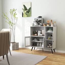 SPETLEK Kitchen Storage Cabinet Wood Buffet Sideboard Cupboard in White - Size: 0.6m2 - thumbnail 4