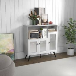 SPETLEK Kitchen Storage Cabinet Wood Buffet Sideboard Cupboard in White - Size: 0.6m2