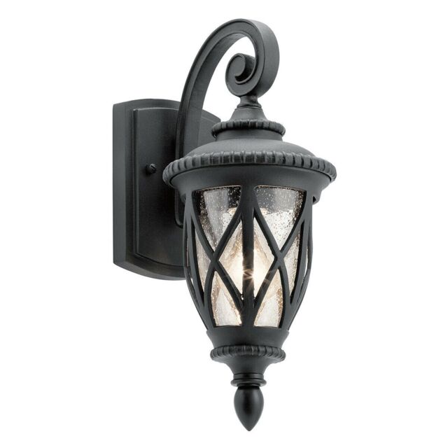 Loops Outdoor IP44 1 Bulb Wall Light Lantern Textured Black LED E27 40W d01592
