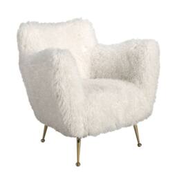 Angel Cerda White Long-Pile Fabric Armchair with Gold-Coloured