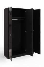 FWStyle 3 Door Triple Wardrobe Black Gloss Mirrored Door - thumbnail 2
