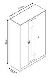 FWStyle 3 Door Triple Wardrobe Black Gloss Mirrored Door - thumbnail 6