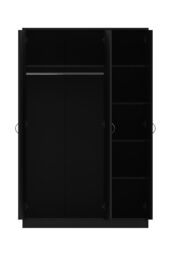 FWStyle 3 Door Triple Wardrobe Black Gloss Mirrored Door - thumbnail 3