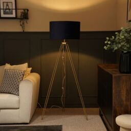 ValueLights Aero Hairpin Leg Gold Tripod Floor Lamp Light with Velvet Shade in Navy - Size: 18 inches - thumbnail 1