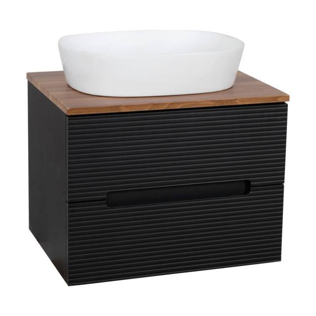 Bathroom Kingdom Monza Black & Walnut Fluted Wall Hung Vanity Basin 600mm - image 1