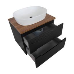 Bathroom Kingdom Monza Black & Walnut Fluted Wall Hung Vanity Basin 600mm - thumbnail 2