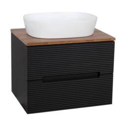 Bathroom Kingdom Monza Black & Walnut Fluted Wall Hung Vanity Basin 600mm - thumbnail 1