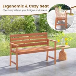 Costway Patio Hardwood Bench Outdoor Loveseat Backyard Wood 2-Seat Chair in Natural - thumbnail 7