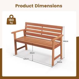 Costway Patio Hardwood Bench Outdoor Loveseat Backyard Wood 2-Seat Chair in Natural - thumbnail 2