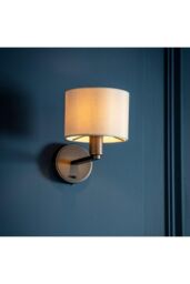 Netlighting Daley Wall Lamp Antique Bronze Plate Marble Fabric Round Shade With Usb Socket in Brown - thumbnail 2