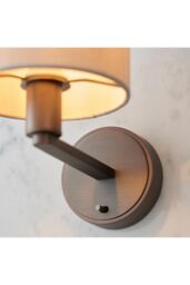 Netlighting Daley Wall Lamp Antique Bronze Plate Marble Fabric Round Shade With Usb Socket in Brown - thumbnail 4