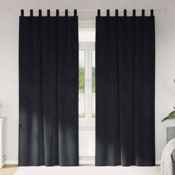 Berkfield Home Blackout Curtains with Hanging Loops - 2 Black Velvet Panels - thumbnail 2