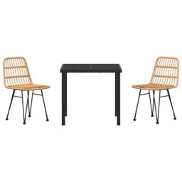 Berkfield Home 3 Piece Garden Dining Set Brown Poly Rattan in Beige - thumbnail 7