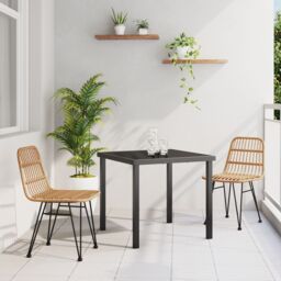 Berkfield Home 3 Piece Garden Dining Set Brown Poly Rattan in Beige - thumbnail 1