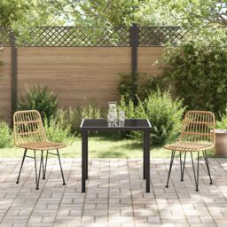 Berkfield Home 3 Piece Garden Dining Set Brown Poly Rattan in Beige - thumbnail 4