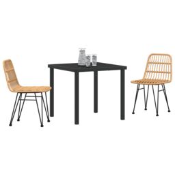 Berkfield Home 3 Piece Garden Dining Set Brown Poly Rattan in Beige - thumbnail 3