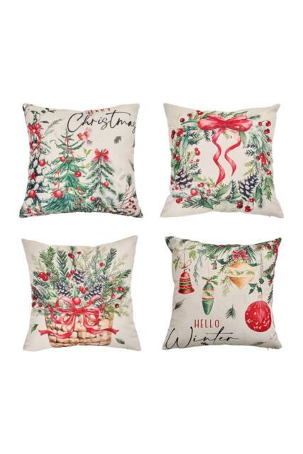 Living and Home Christmas Themed Decorative Pillow Case with Festive Motifs - image 1