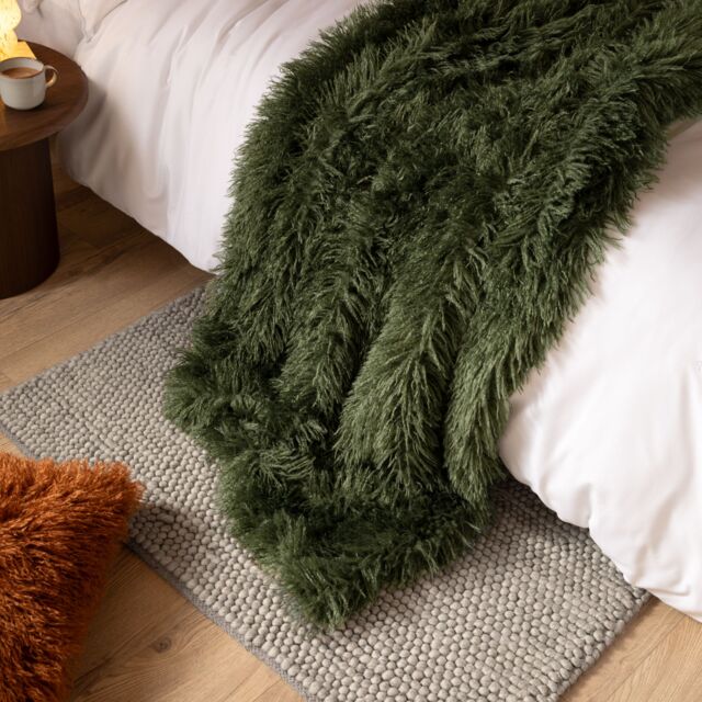 Furn Rowan Faux Fur Throw in Khaki - Size: 130 cm x 170 cm - image 1