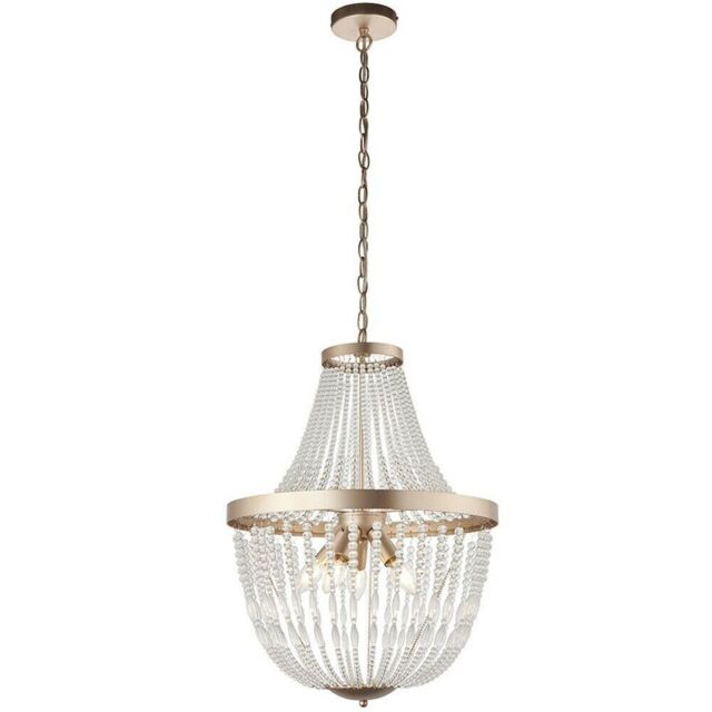 Loops Hanging Ceiling Pendant Light Rose Gold & Glass Beads Modern Round Lamp Shade in Clear - image 1