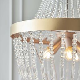 Loops Hanging Ceiling Pendant Light Rose Gold & Glass Beads Modern Round Lamp Shade in Clear - thumbnail 3