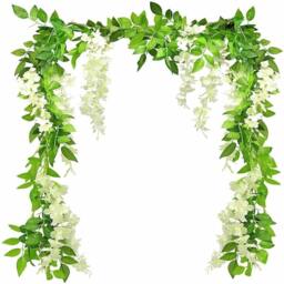 VOGREX White 2X Artificial Fake Hanging Wisteria Silk Flowers