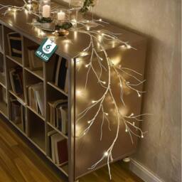 Globrite 6ft Birch Christmas Garland with 48 LED Lights - Battery Operated in White