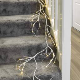 Globrite 6ft Birch Christmas Garland with 48 LED Lights - Battery Operated in White - thumbnail 9