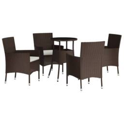 Berkfield Home Beautiful 5 Piece Garden Bistro Set with Cushions Brown Poly Rattan - thumbnail 1