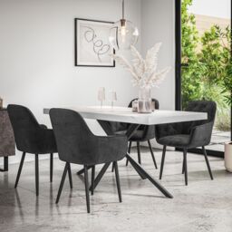More4Homes Donni Dining Table & Chairs - White Marble Effect Table Top w Black Legs + Anika Velvet Dining Chair Set Of 4 - thumbnail 1