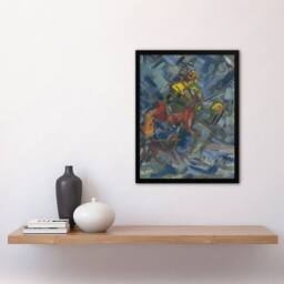 Artery8 Hunter with Dog In A Blue Forest Kubincan Framed Wall Art Print - Size: A4 - thumbnail 4