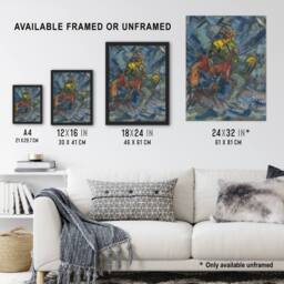Artery8 Hunter with Dog In A Blue Forest Kubincan Framed Wall Art Print - Size: A4 - thumbnail 3