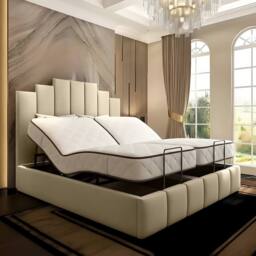 PARADISE BEDS LTD Tech Art Deco Electric Adjustable Bed Set with Pocket Sprung Mattress in Cream - Size: King - thumbnail 1