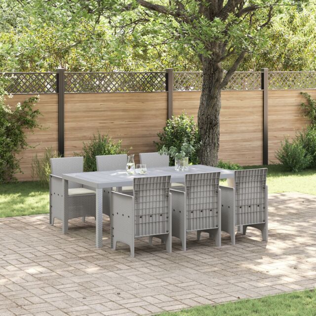Berkfield Home 7 Piece Garden Dining Set with Cushions Light Grey Poly Rattan - image 1