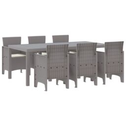 Berkfield Home 7 Piece Garden Dining Set with Cushions Light Grey Poly Rattan - thumbnail 2