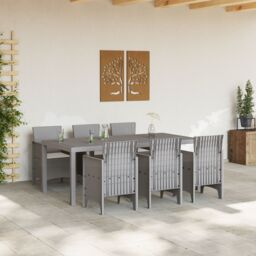Berkfield Home 7 Piece Garden Dining Set with Cushions Light Grey Poly Rattan - thumbnail 3