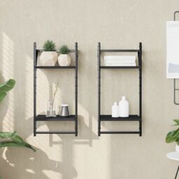 Berkfield Home 2-Tier Wall Shelves with Bars 2 pcs Black 30x25x65 cm - Size: 30 x 25 x 65 cm - thumbnail 1