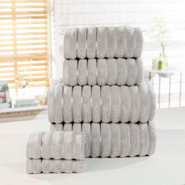 Rapport Home Ribbed Super Soft Cotton Towel in Silver - image 1
