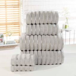 Rapport Home Ribbed Super Soft Cotton Towel in Silver - thumbnail 1