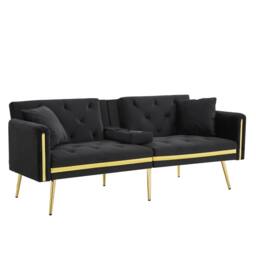 STILVORA 2-Seater Sofa Bed with Adjustable Backrest & Cup Holders in Black - thumbnail 6