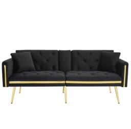 STILVORA 2-Seater Sofa Bed with Adjustable Backrest & Cup Holders in Black - thumbnail 5