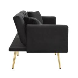 STILVORA 2-Seater Sofa Bed with Adjustable Backrest & Cup Holders in Black - thumbnail 9