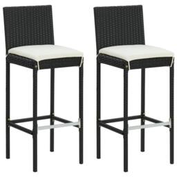 Berkfield Home Modern Garden Bar Stools with Cushions 2 pcs Black Poly Rattan - thumbnail 2