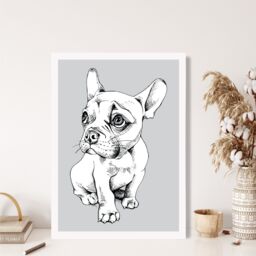 ARTZE Sketch French Bulldog on Light Grey Framed Print SIZE: A2 with White Frame - Size: A4 - thumbnail 2